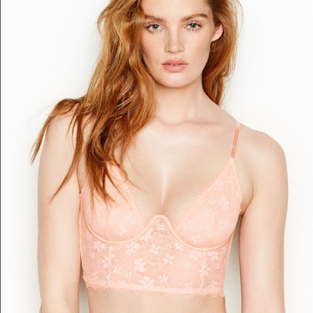 Vs longline floral lace peach unlined bralette